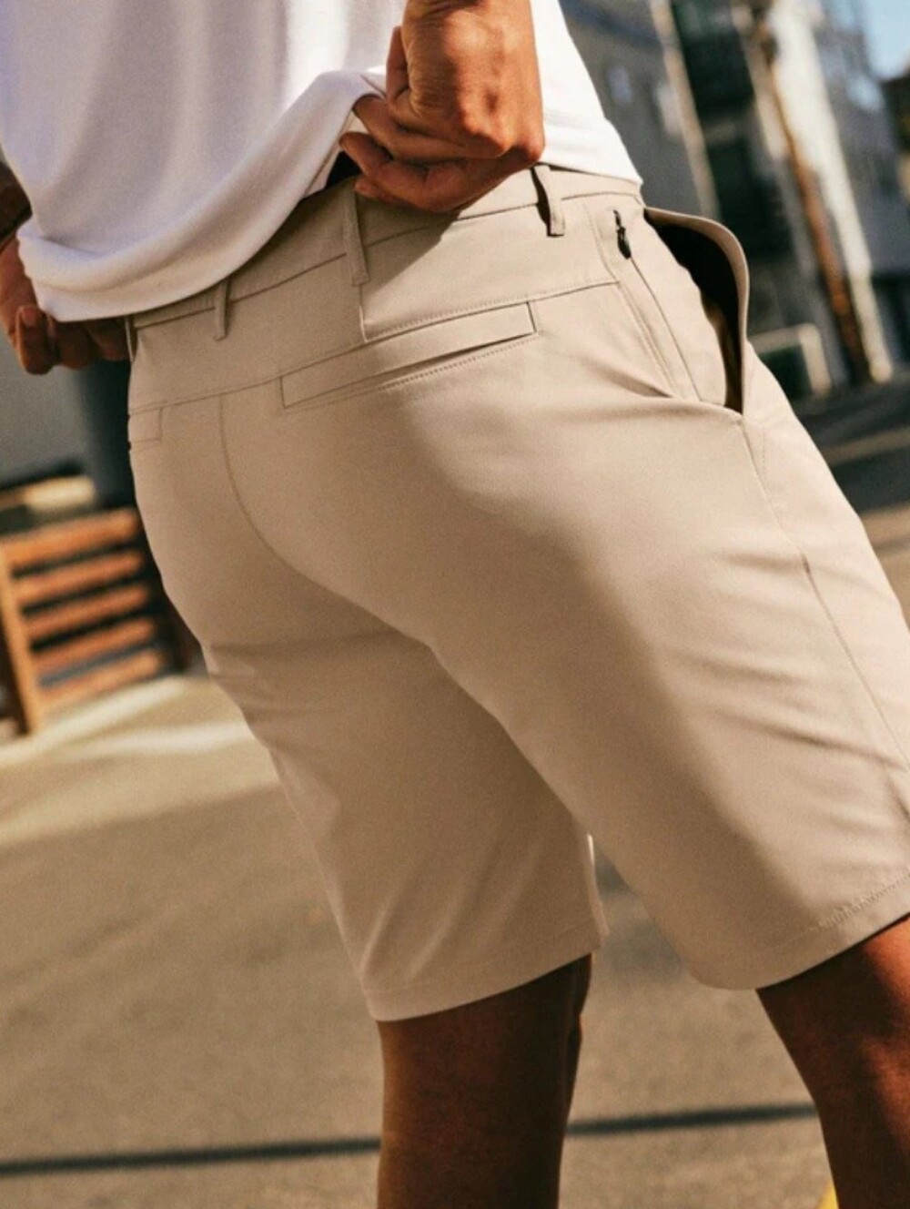 NOBULL Mens Flat Front Shorts — In Sand 7" Inseam